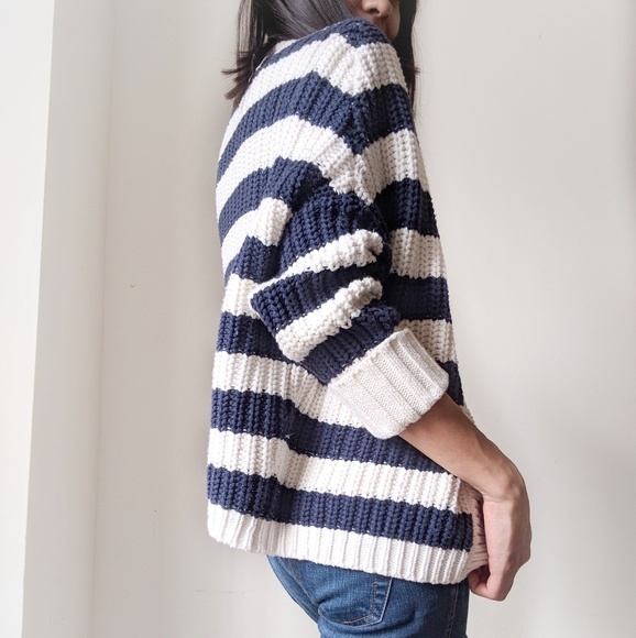 Chunky Knit Striped Open front Cardigan - Picture 3 of 4